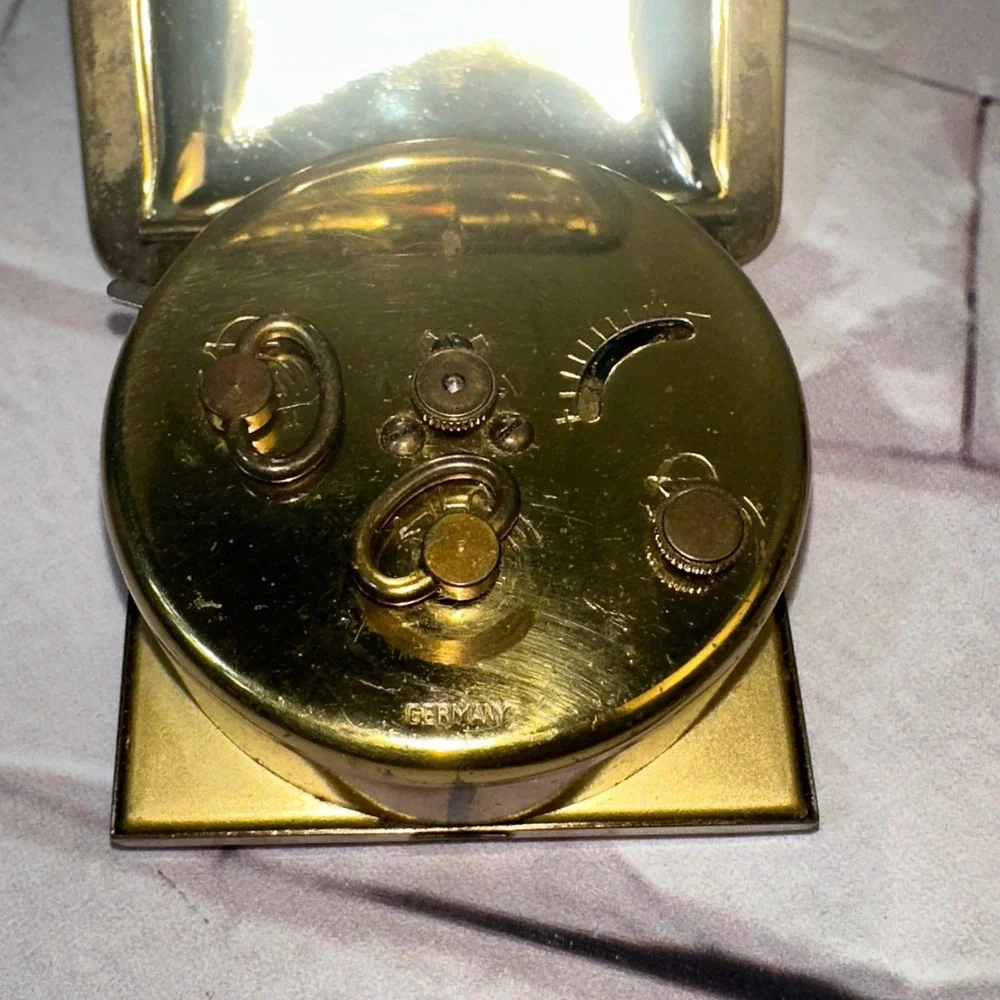 Vintage Bradley Travel Alarm Clock Gold Tone Floral Case Western Germany MCM